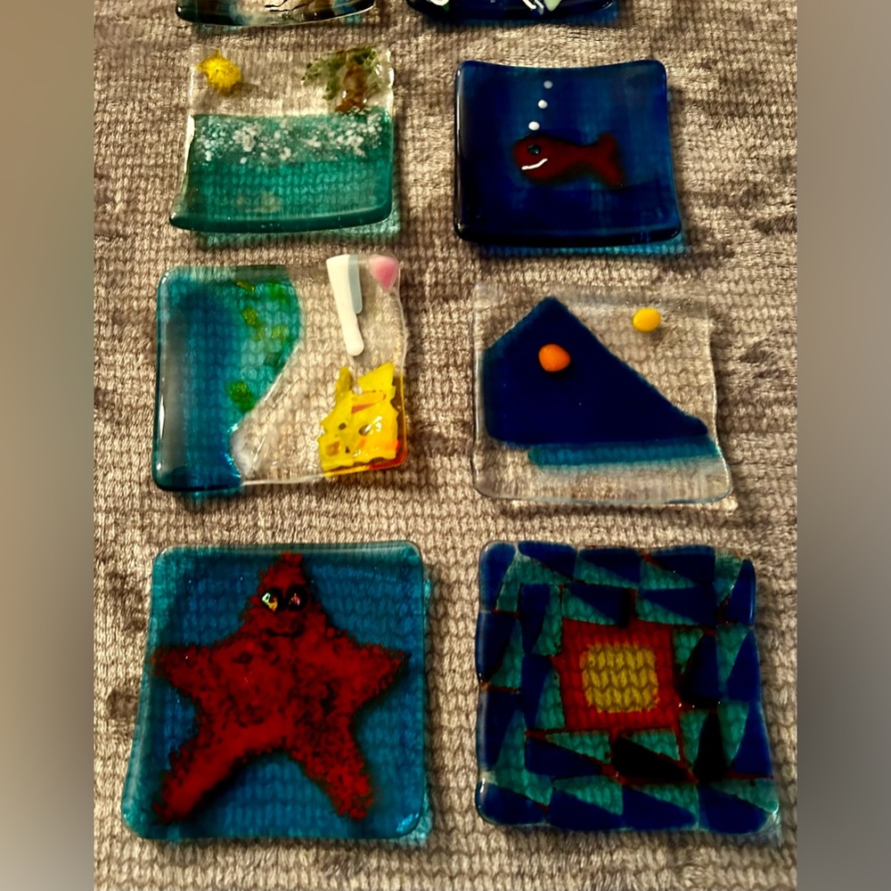8 glass coasters/tiles 4” square